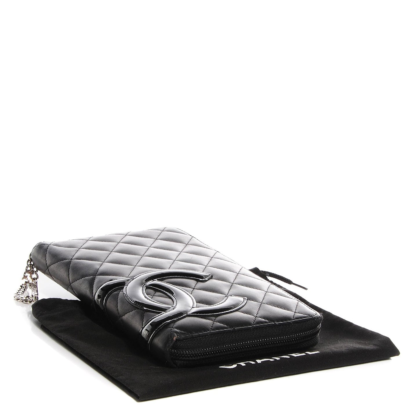 Calfskin Quilted Cambon Zip Around Organizer Wallet Black
