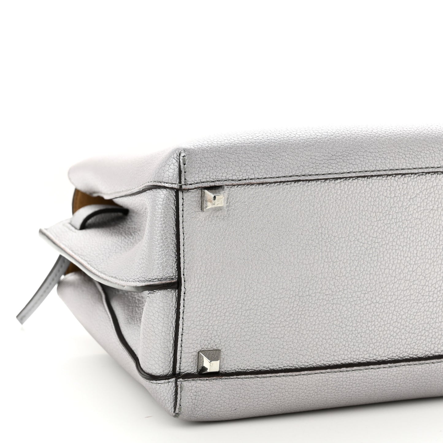 Metallic Grained Calfskin Medium Milla Tote Spike Silver