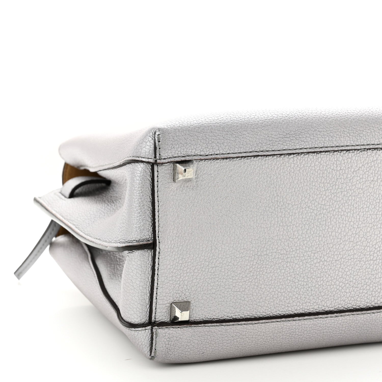 MCM Metallic Grained Calfskin Medium Milla Tote Spike Silver 9 of 13
