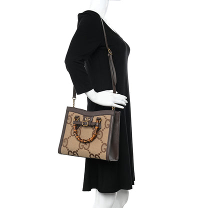 Gucci Monogram Jumbo GG Textured Dollar Calfskin Small Diana Tote Bag Camel Ebony New Acero 2 of 9
