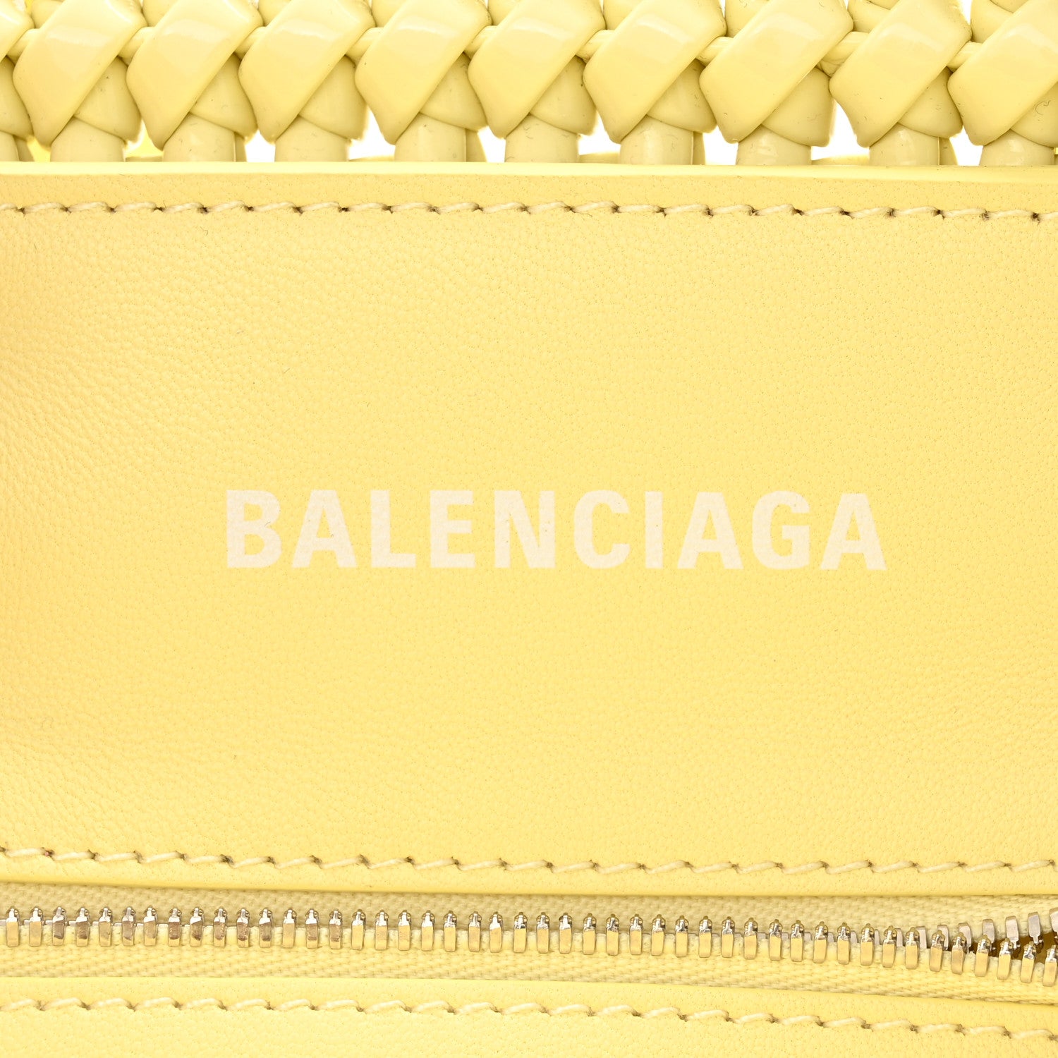 Balenciaga Varnished Faux Calfskin Braided XS Bistro Basket Pale Yellow 6 of 11