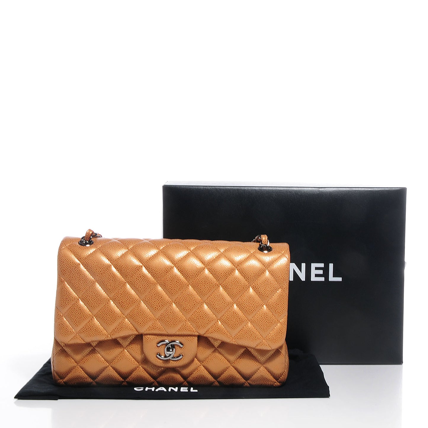 Metallic Caviar Quilted Jumbo Double Flap Copper
