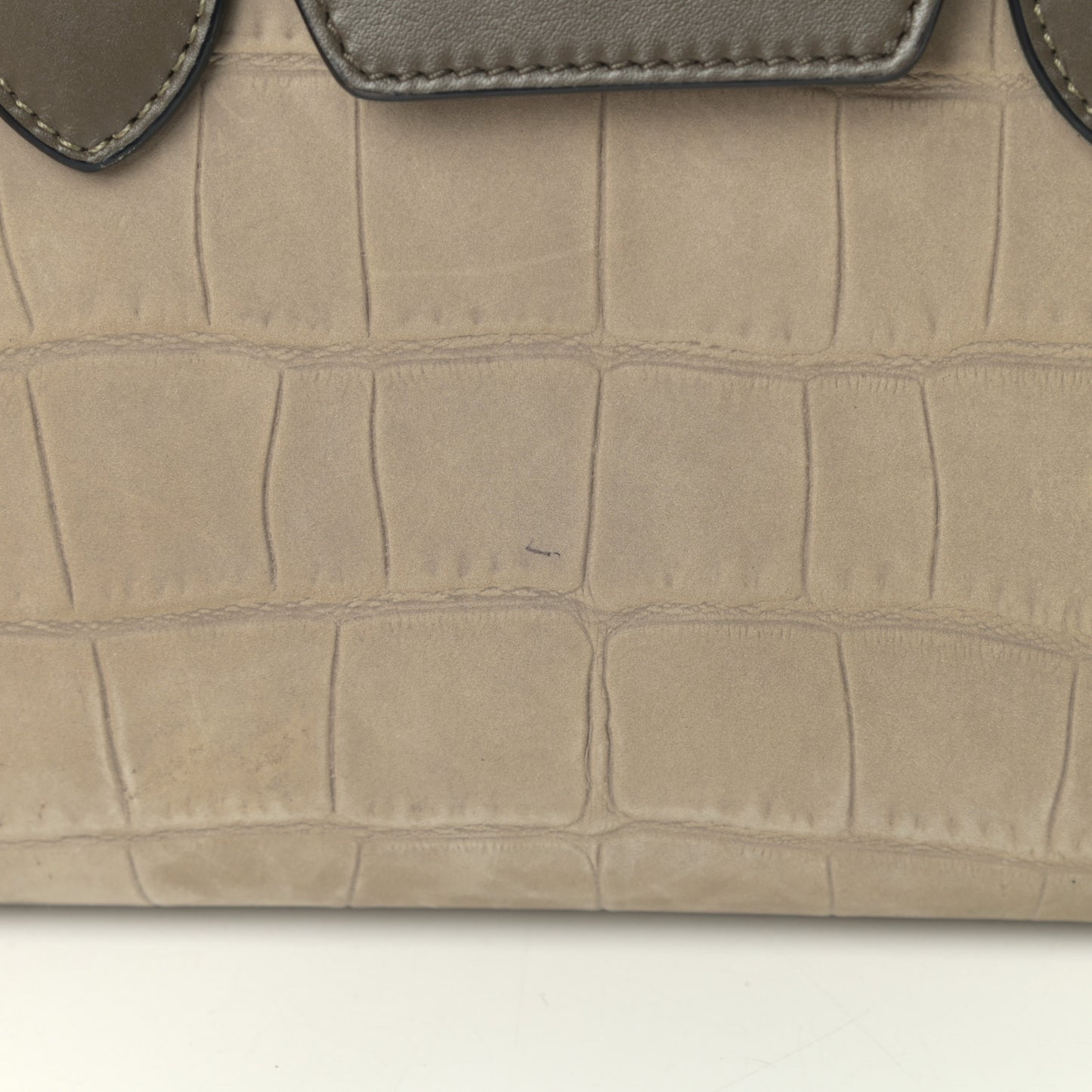 Crocodile Embossed Nubuck Calfskin Small Tie Knot Tote Grey