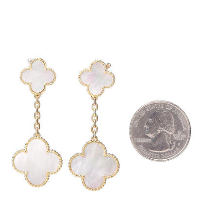 Van Cleef & Arpels 18K Yellow Gold Mother of Pearl 2 Motifs Magic Alhambra Earrings 2 of 5