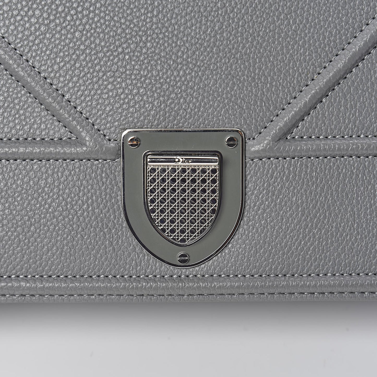 Grained Calfskin Large Diorama Flap Bag Grey
