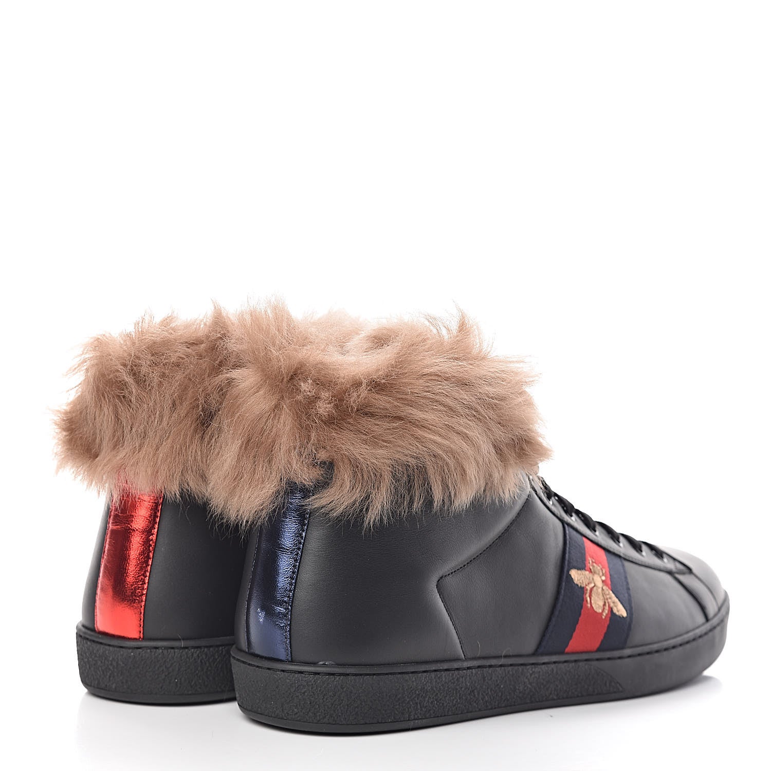 Gucci Calfskin Wool Web Bee Embroidered Mens Ace High Top Sneakers 13 Black 4 of 11