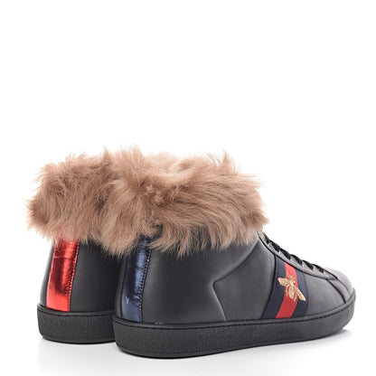 Gucci Calfskin Wool Web Bee Embroidered Mens Ace High Top Sneakers 13 Black 4 of 11