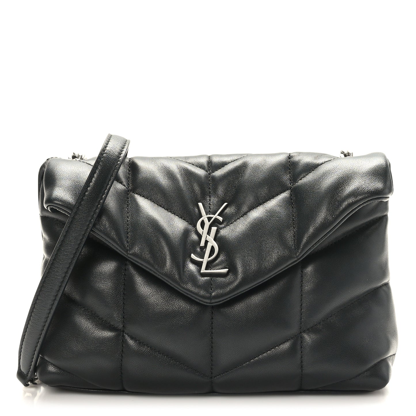 Lambskin Quilted Toy Loulou Puffer Monogram Chain Satchel Black