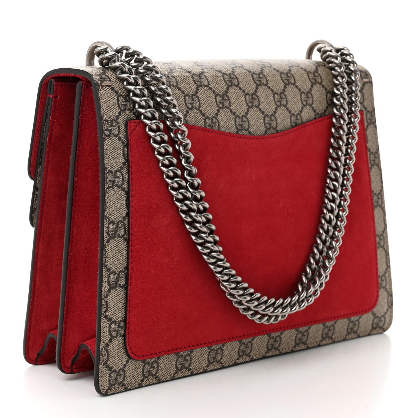 GG Supreme Monogram Suede Cudu Medium Dionysus Shoulder Bag Beige Ebony Vulcanic Red