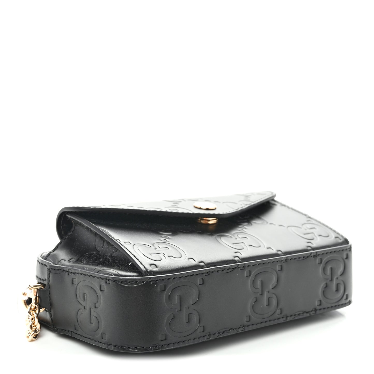 Calfskin GG Super Mini Debossed Chain Wallet Black