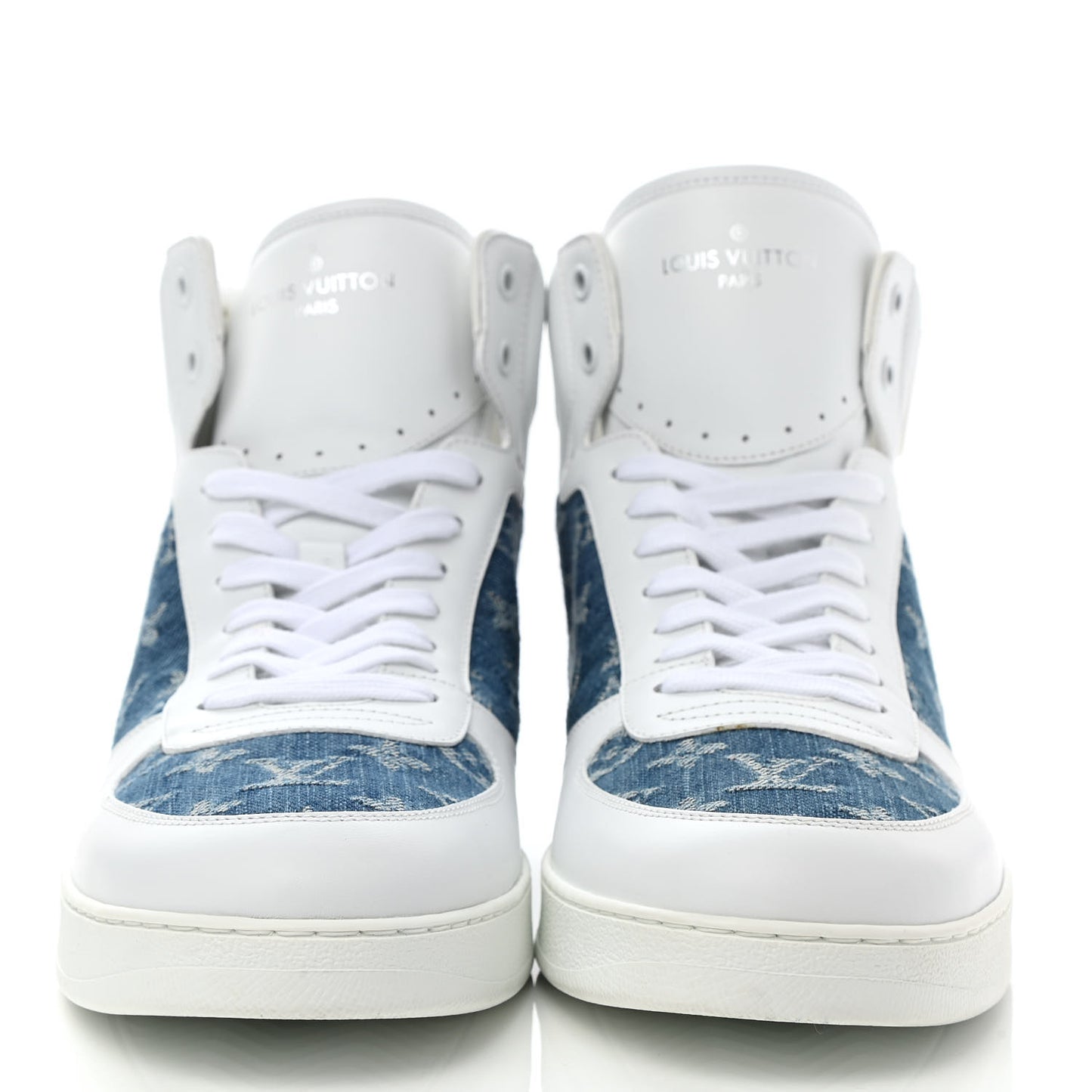Calfskin Monogram Denim Rivoli High Top Sneakers 10 White