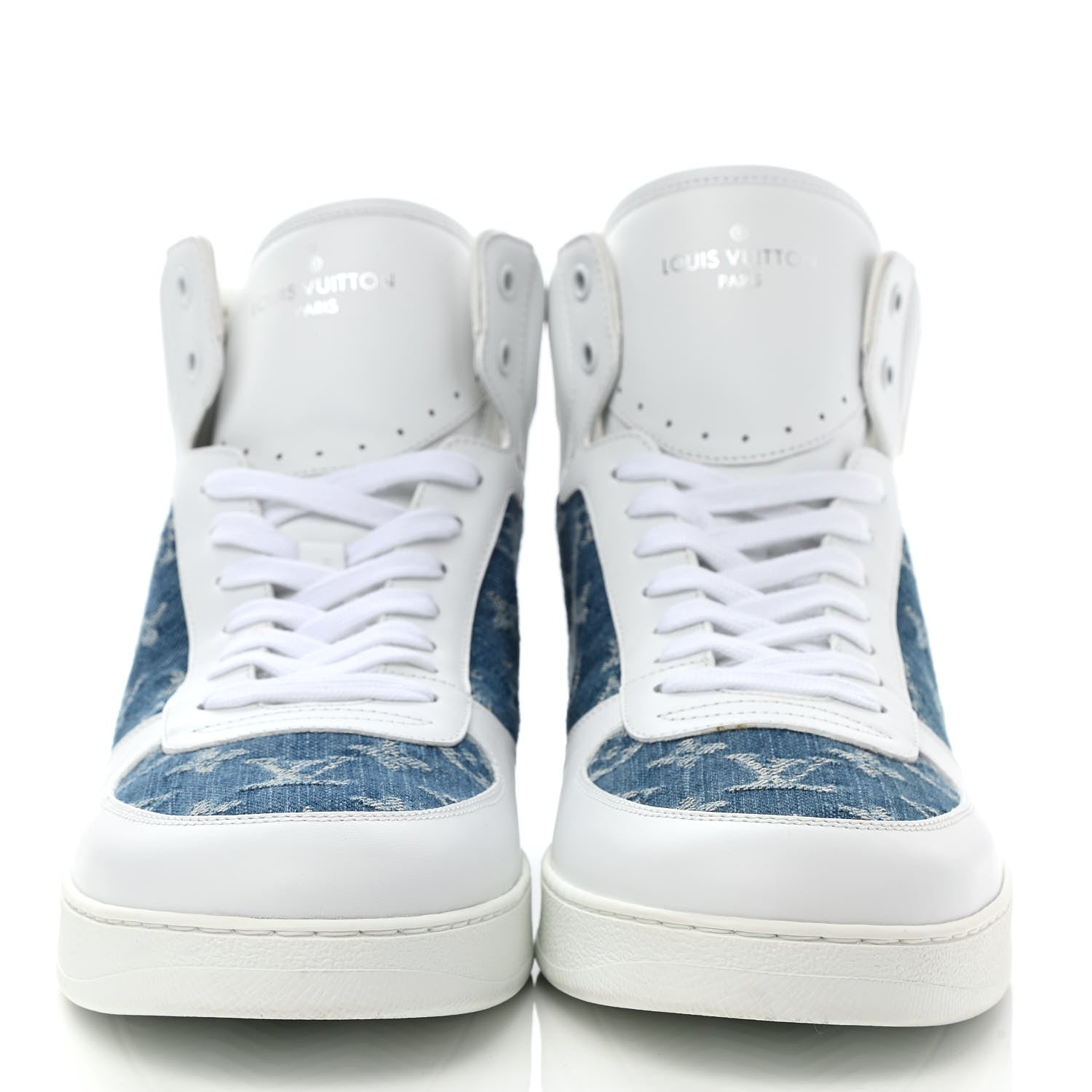 Louis Vuitton Calfskin Monogram Denim Rivoli High Top Sneakers 10 White 2 of 13