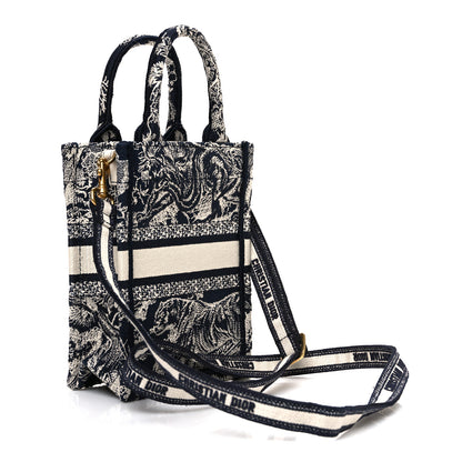 Christian Dior Canvas Toile de Jouy Reverse Embroidered Mini Book Tote Phone Bag Blue 3 of 10