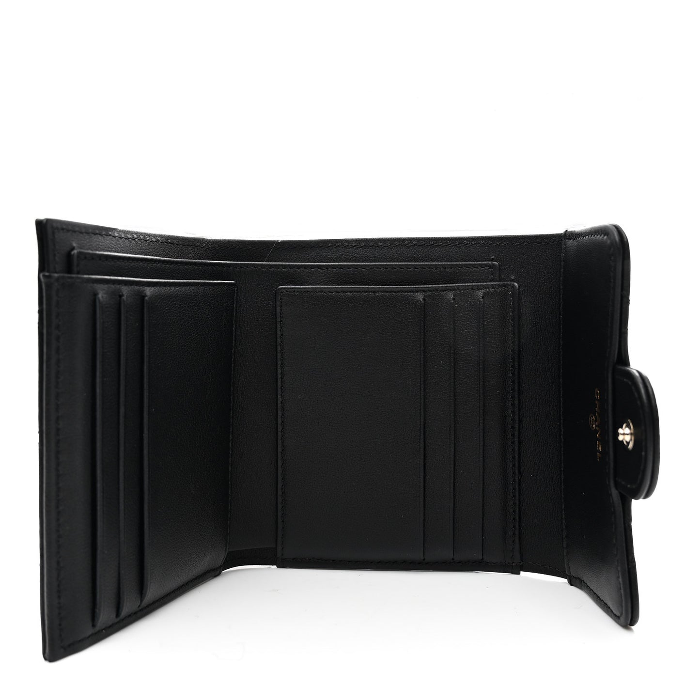 Lambskin Enamel Quilted Roller Skate Compact Flap Wallet Black