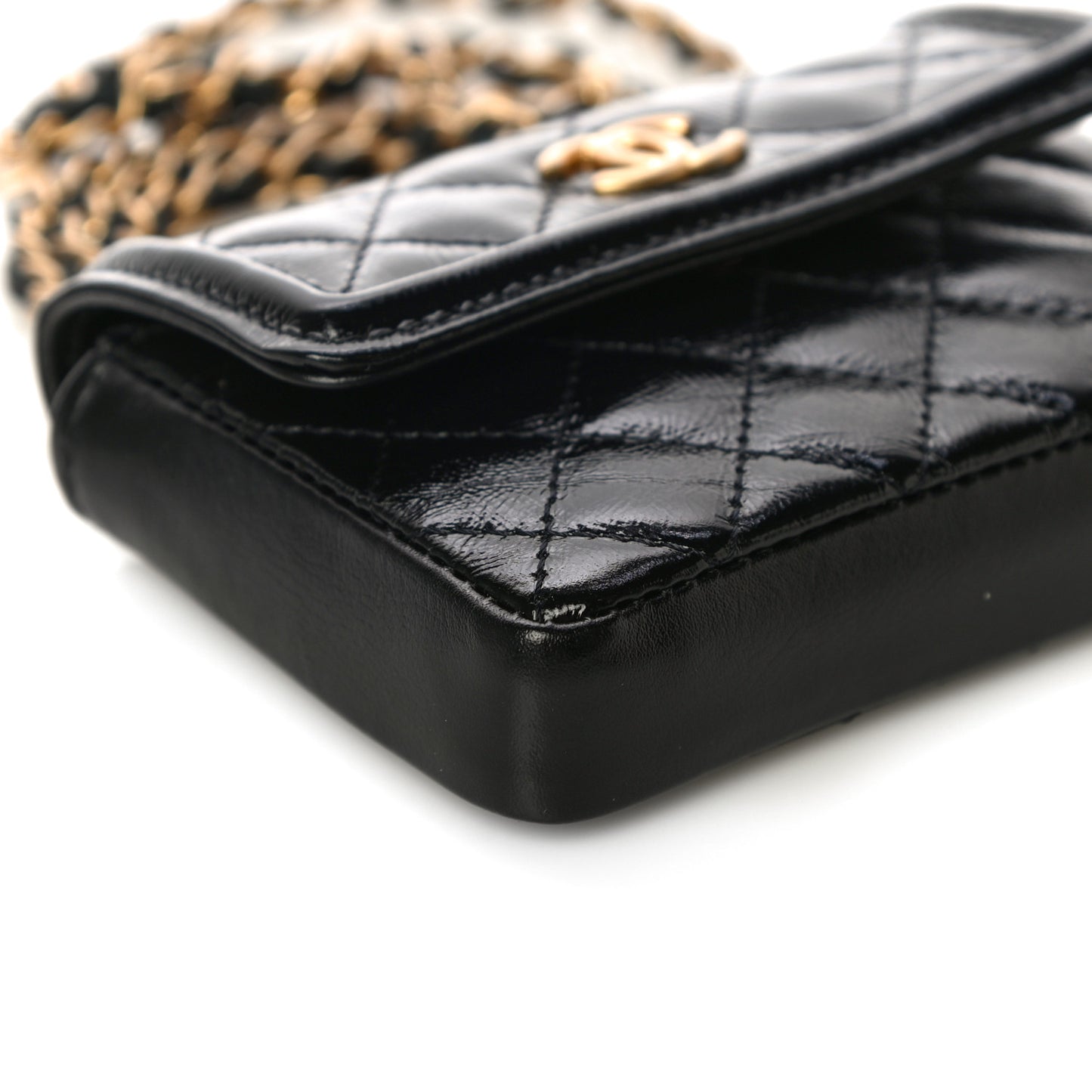 Shiny Aged Calfskin Quilted Waist Belt Bag Black