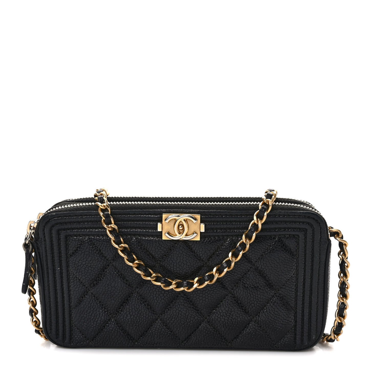 Caviar Quilted Small Boy Clutch With Chain Black
