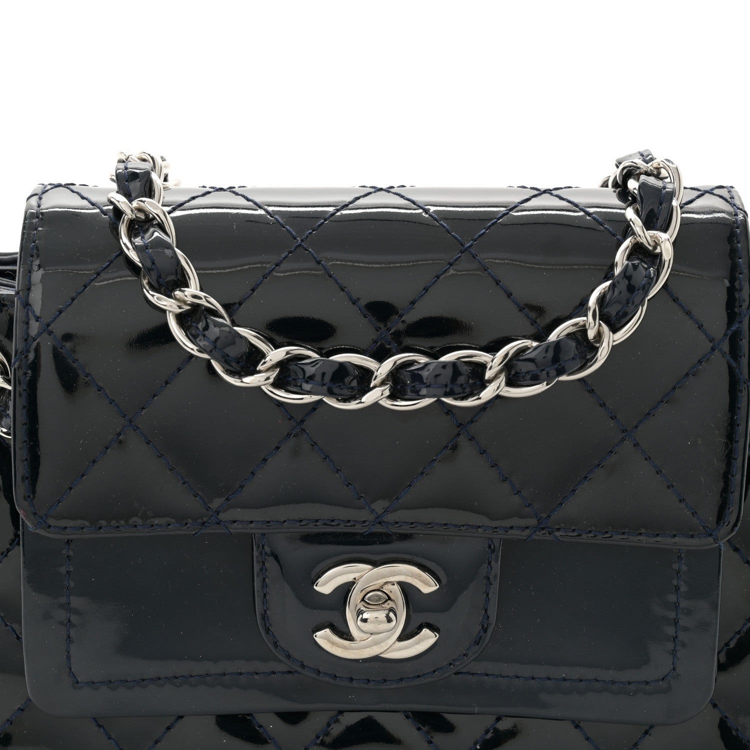 Chanel Patent Quilted Accordion Double Flap Navy Blue 8 of 10