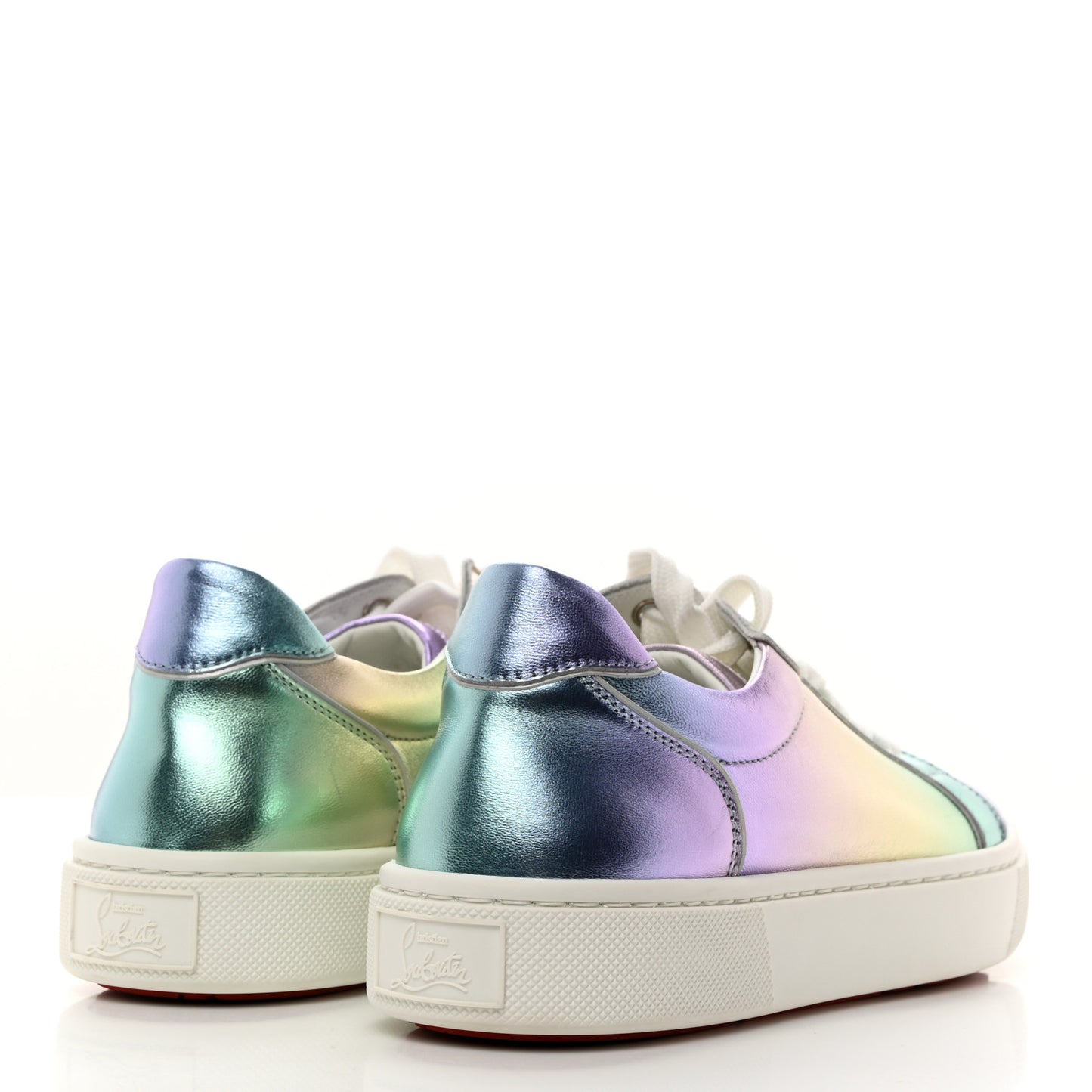 Metallic Calfskin Flat Sneakers 38 White Multicolor