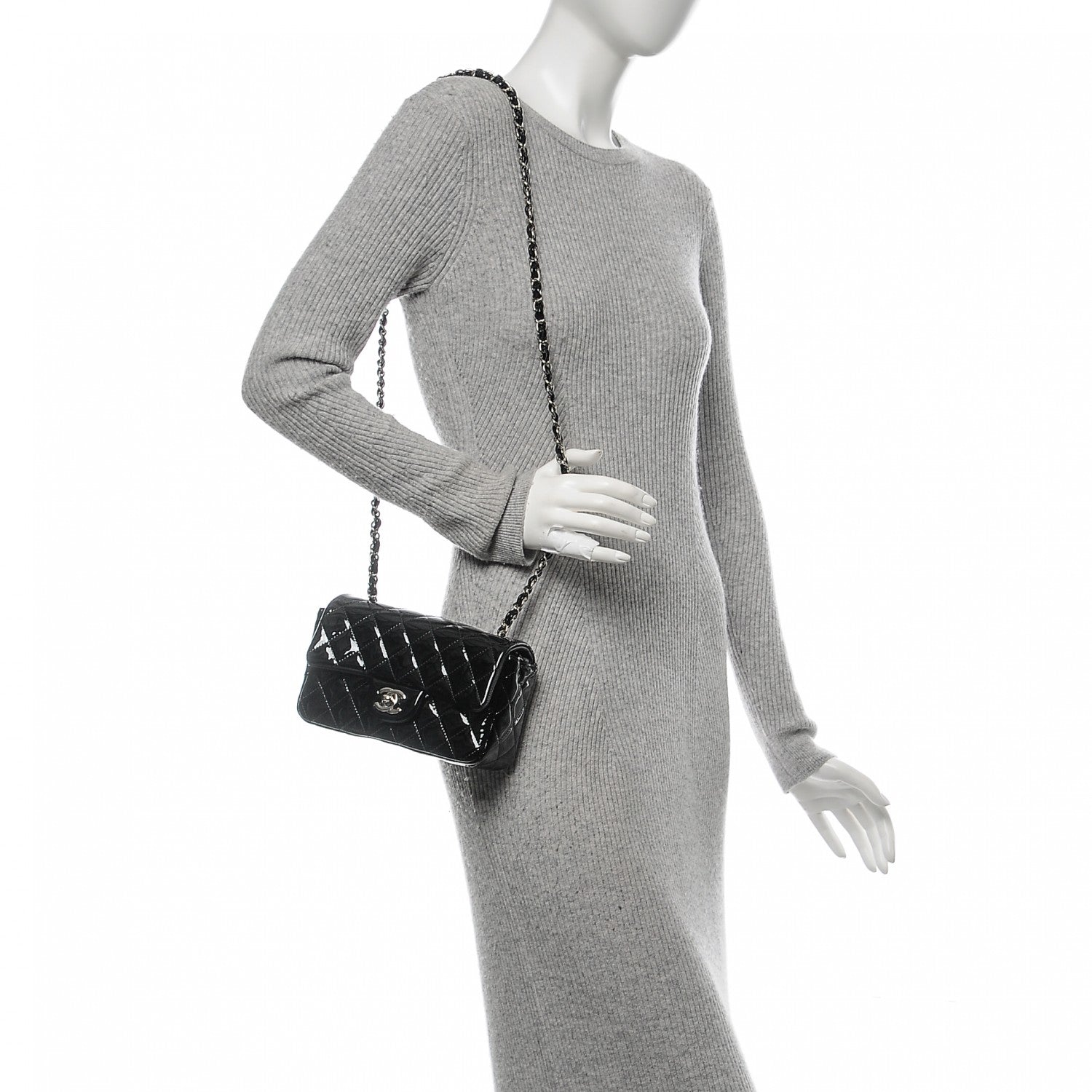 Chanel Patent Calfskin Quilted Mini Rectangular Flap Black 2 of 7