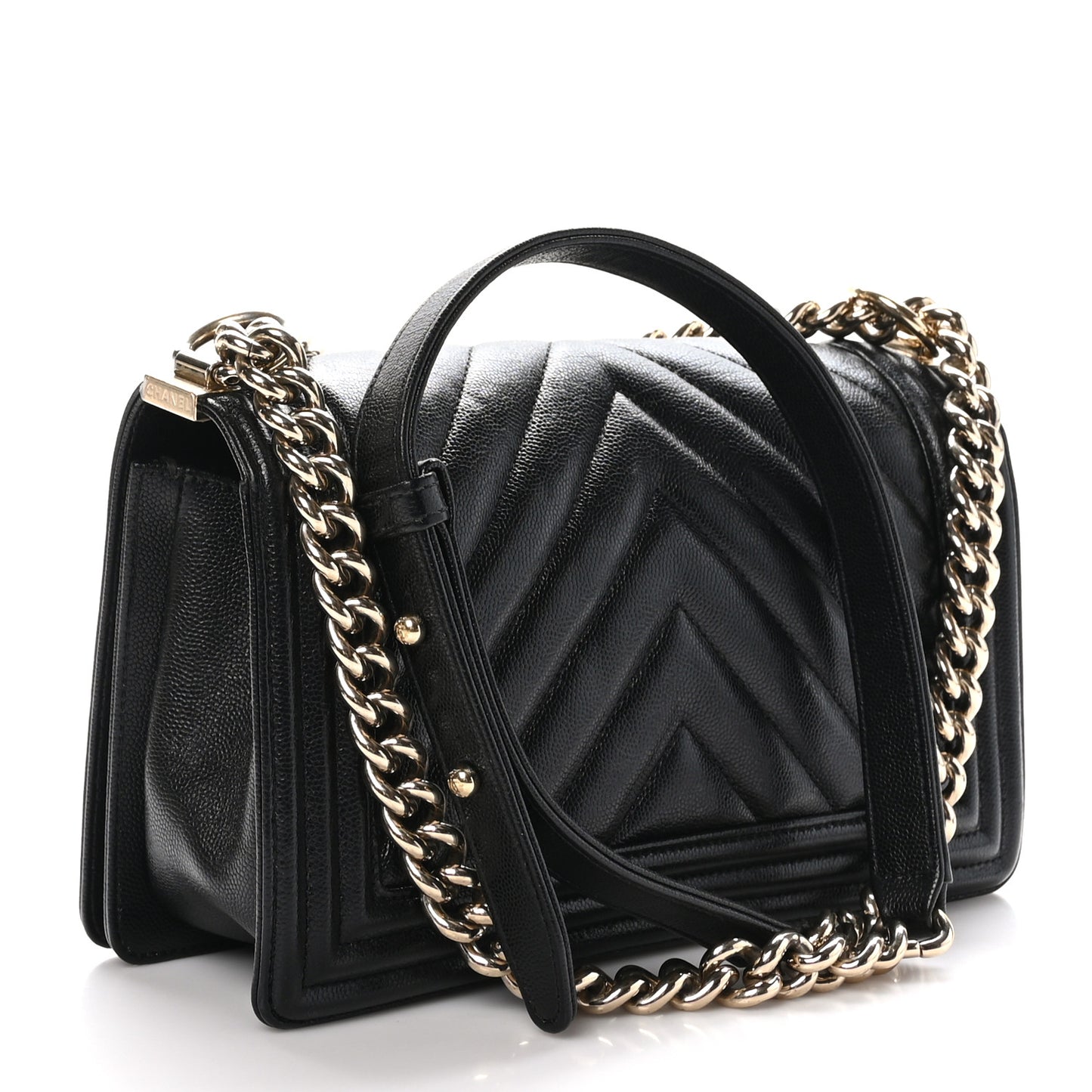 Caviar Chevron Quilted Medium Boy Flap Black
