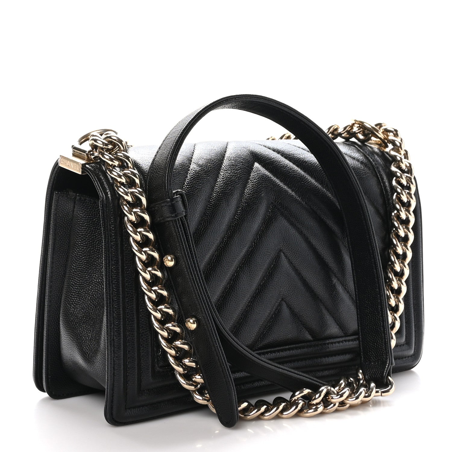 Chanel Caviar Chevron Quilted Medium Boy Flap Black 3 of 10