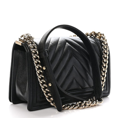 Chanel Caviar Chevron Quilted Medium Boy Flap Black 3 of 10