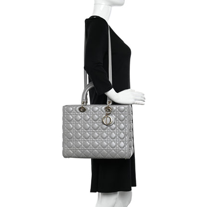 Christian Dior Metallic Lambskin Cannage Large Lady Dior Light Grey 2 of 14