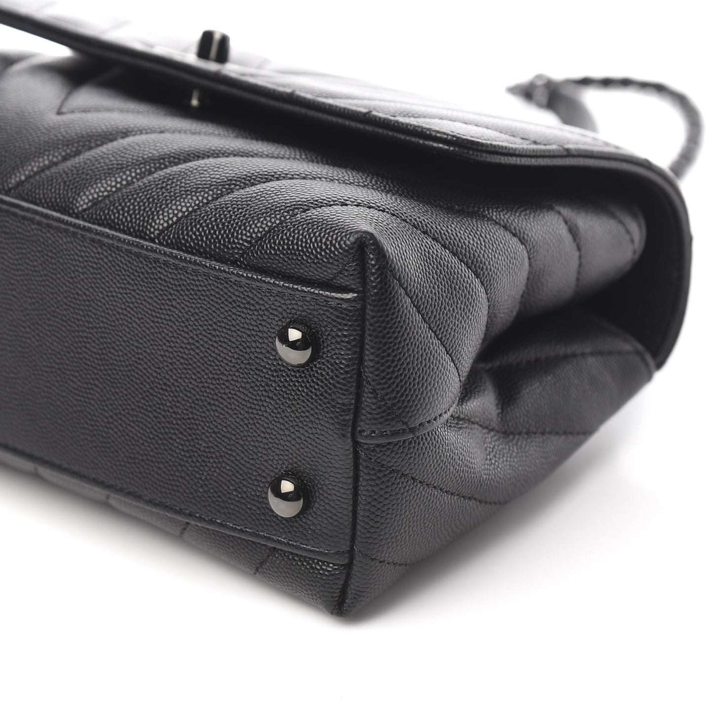 Caviar Chevron Quilted Mini Coco Handle Flap So Black