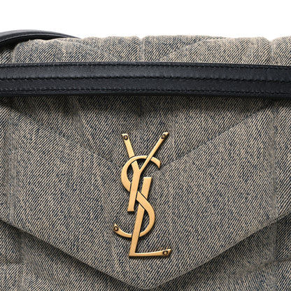 Saint Laurent Denim Quilted Medium Loulou Puffer Monogram Chain Satchel Azur 8 of 10