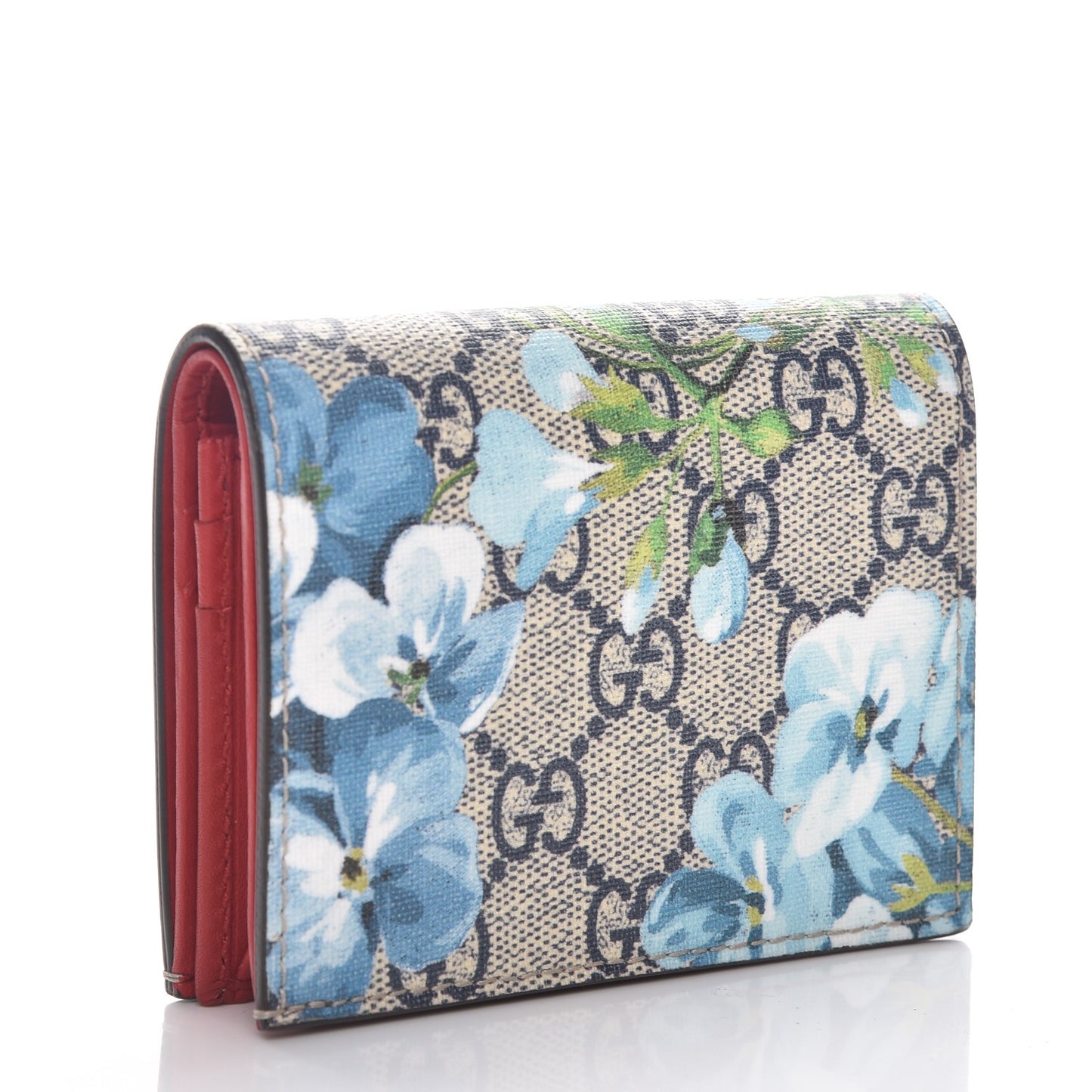 GG Supreme Monogram Blooms Card Case Beige Blue Navy Hibiscus Red