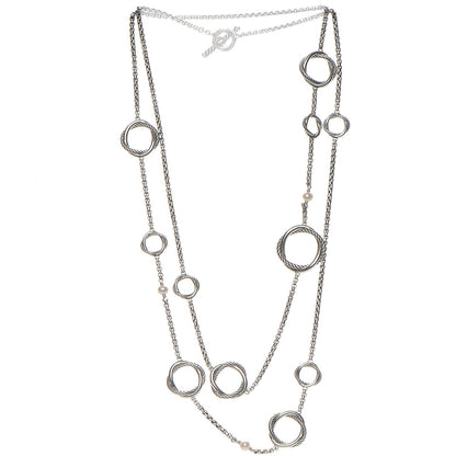 David Yurman Sterling Silver Pearl Infinity Station Chain Necklace 3 of 6