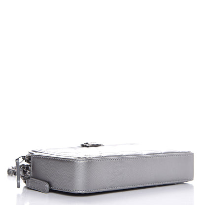 Chanel Metallic Caviar Quilted Small Boy Clutch With Chain Silver 4 of 10