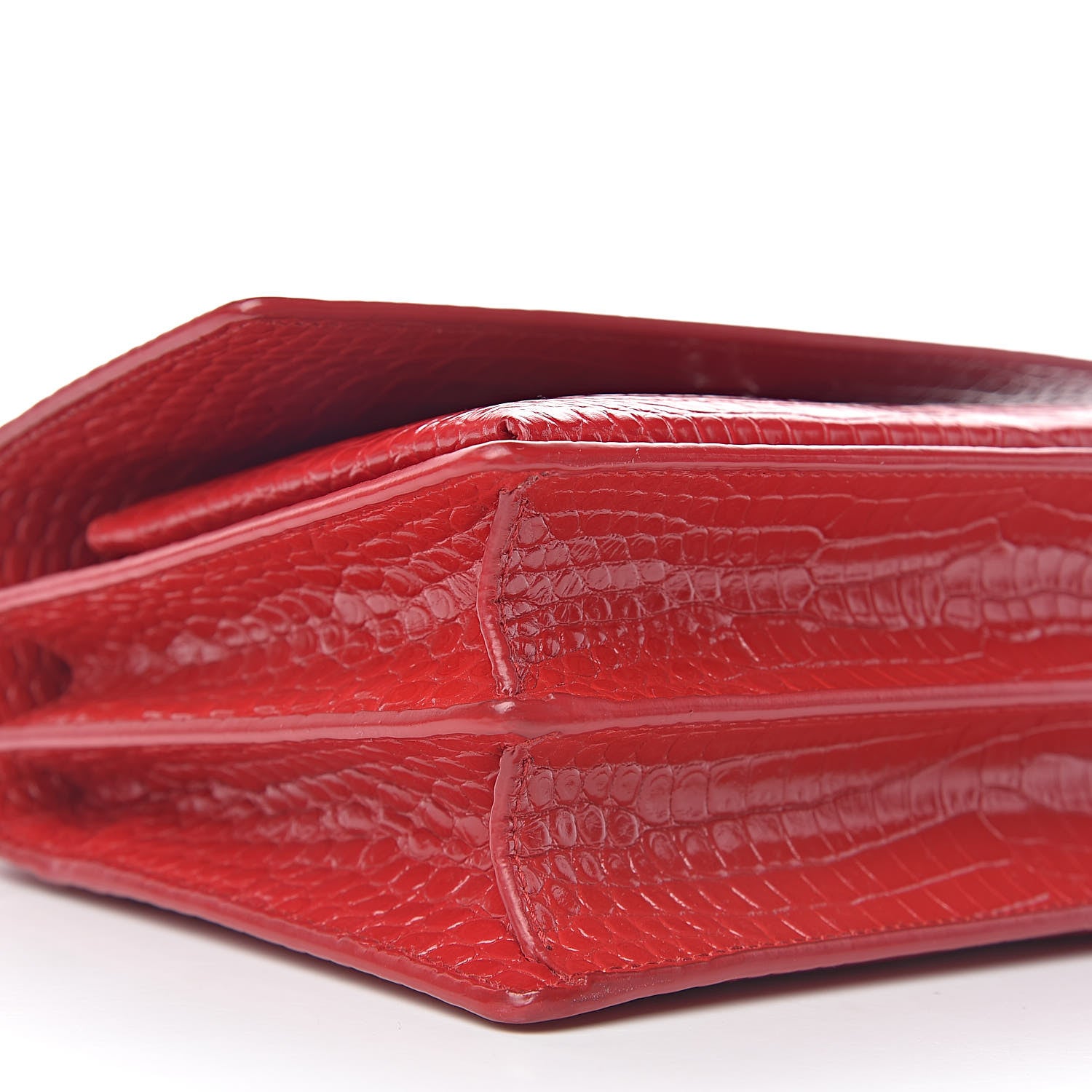 Saint Laurent Calfskin Crocodile Embossed Medium Monogram Sunset Rouge Eros 9 of 12