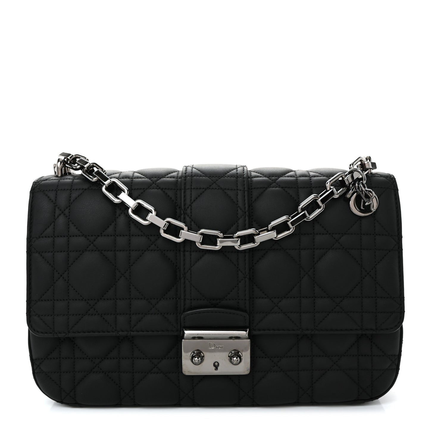 Ultra Matte Calfskin Cannage Medium Miss Dior Flap Black