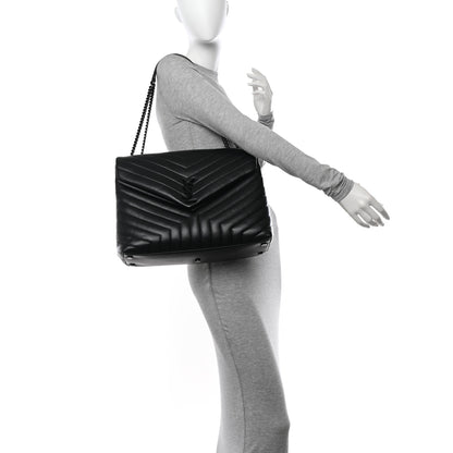 Saint Laurent Calfskin Y Quilted Monogram Monochrome Large Loulou Chain Satchel Black 2 of 12