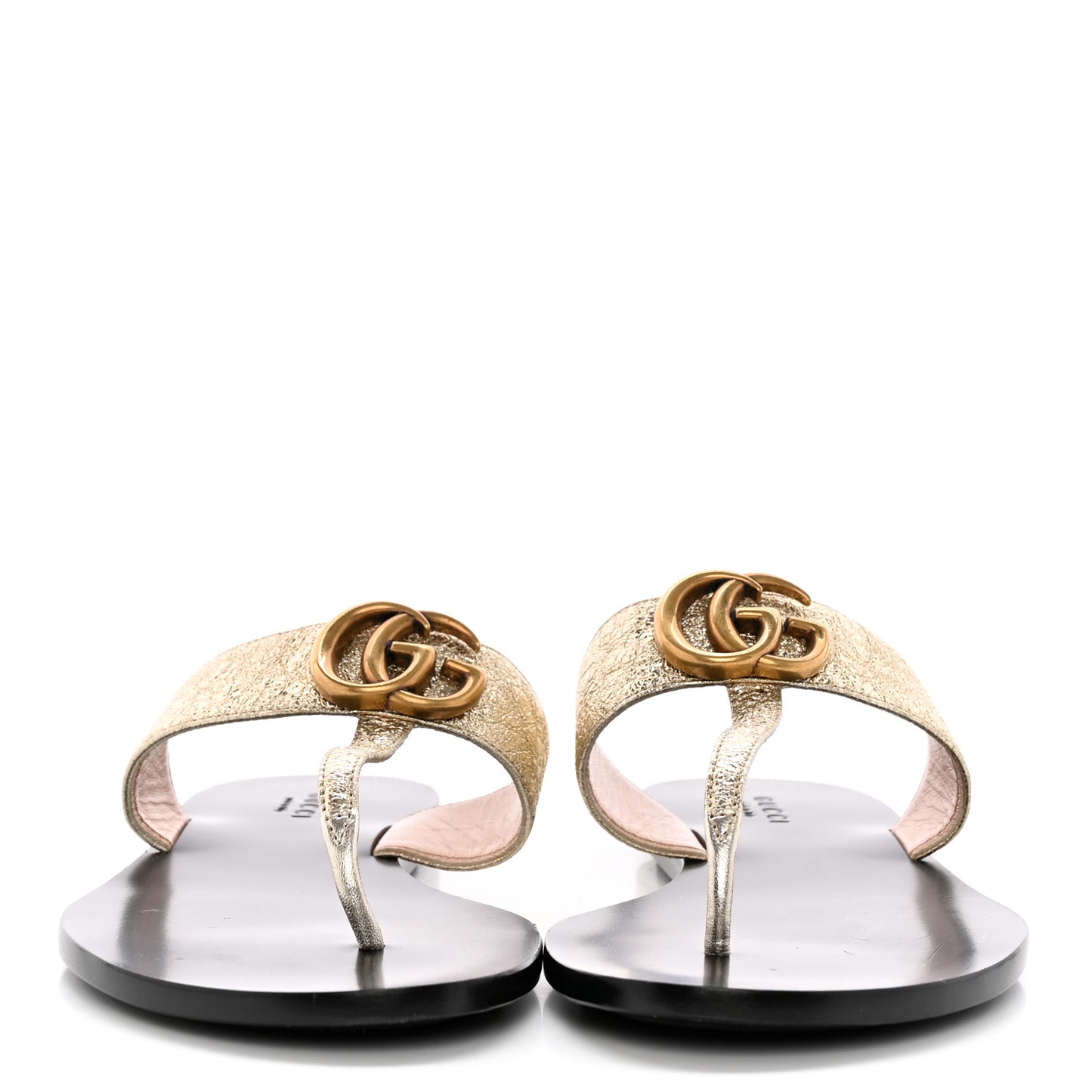Nappa Silk Galassia GG Marmont Thong Flat Sandals 37.5 Platino