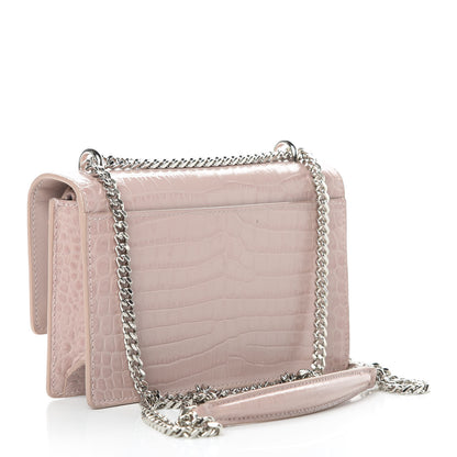 Saint Laurent Calfskin Crocodile Embossed Monogram Sunset Chain Wallet Marble Pink 3 of 12