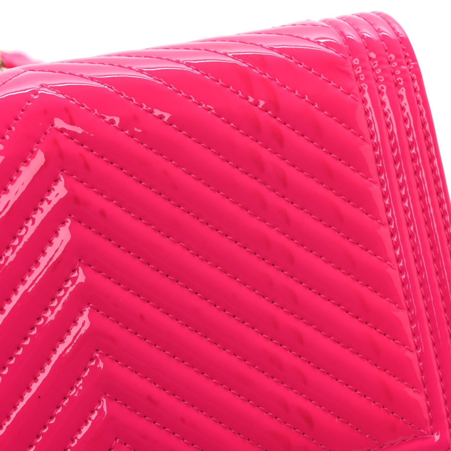 Chanel Patent Chevron Quilted Boy Wallet On Chain WOC Neon Pink 12 of 12