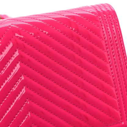 Chanel Patent Chevron Quilted Boy Wallet On Chain WOC Neon Pink 12 of 12