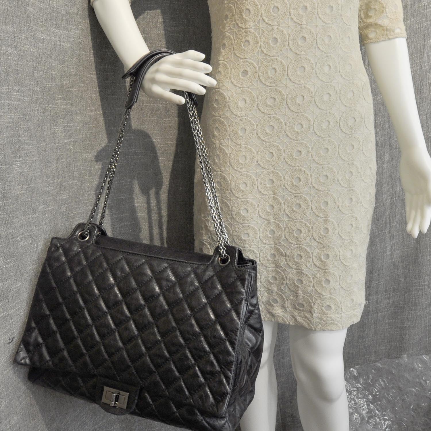 Chanel Leather Quilted XL Accordion Reissue Flap Metallic Black 5 of 12