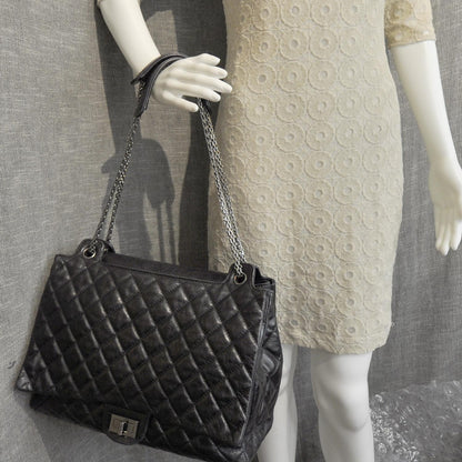 Chanel Leather Quilted XL Accordion Reissue Flap Metallic Black 5 of 12