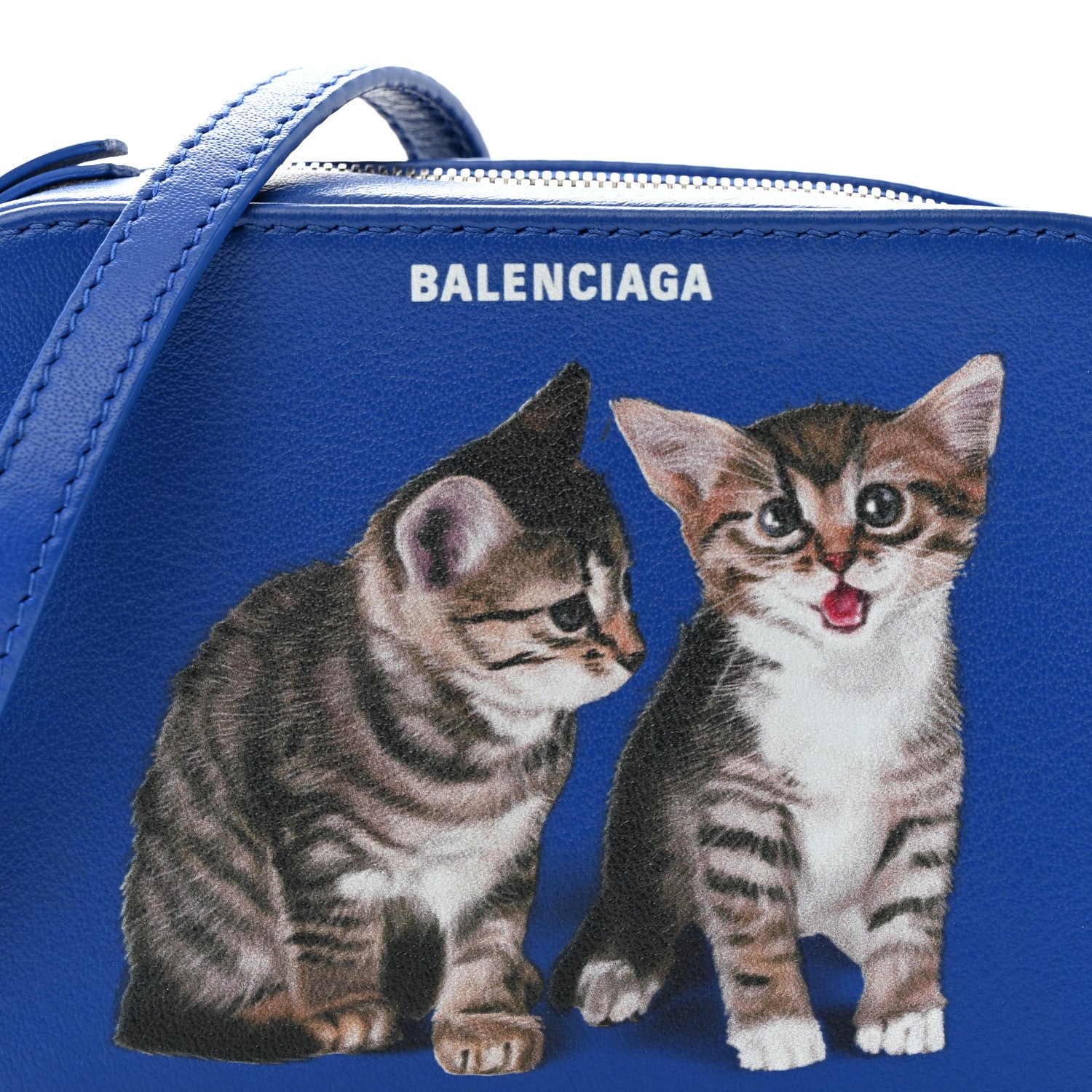 Balenciaga Smooth Calfskin Kittens Logo XS Everyday Camera Bag Electric Blue White 8 of 13