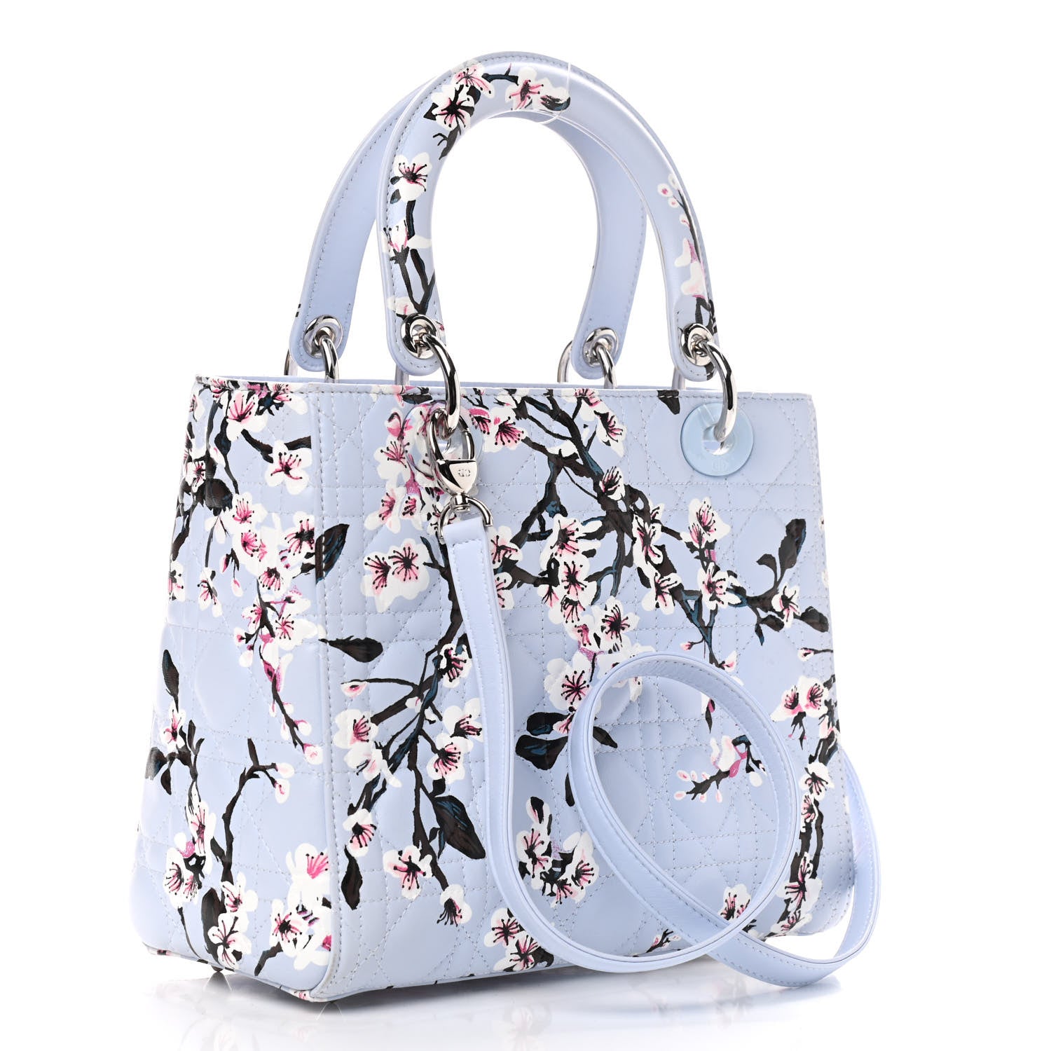 Christian Dior Lambskin Cannage Floral Printed Medium Lady Dior Light Blue 3 of 9