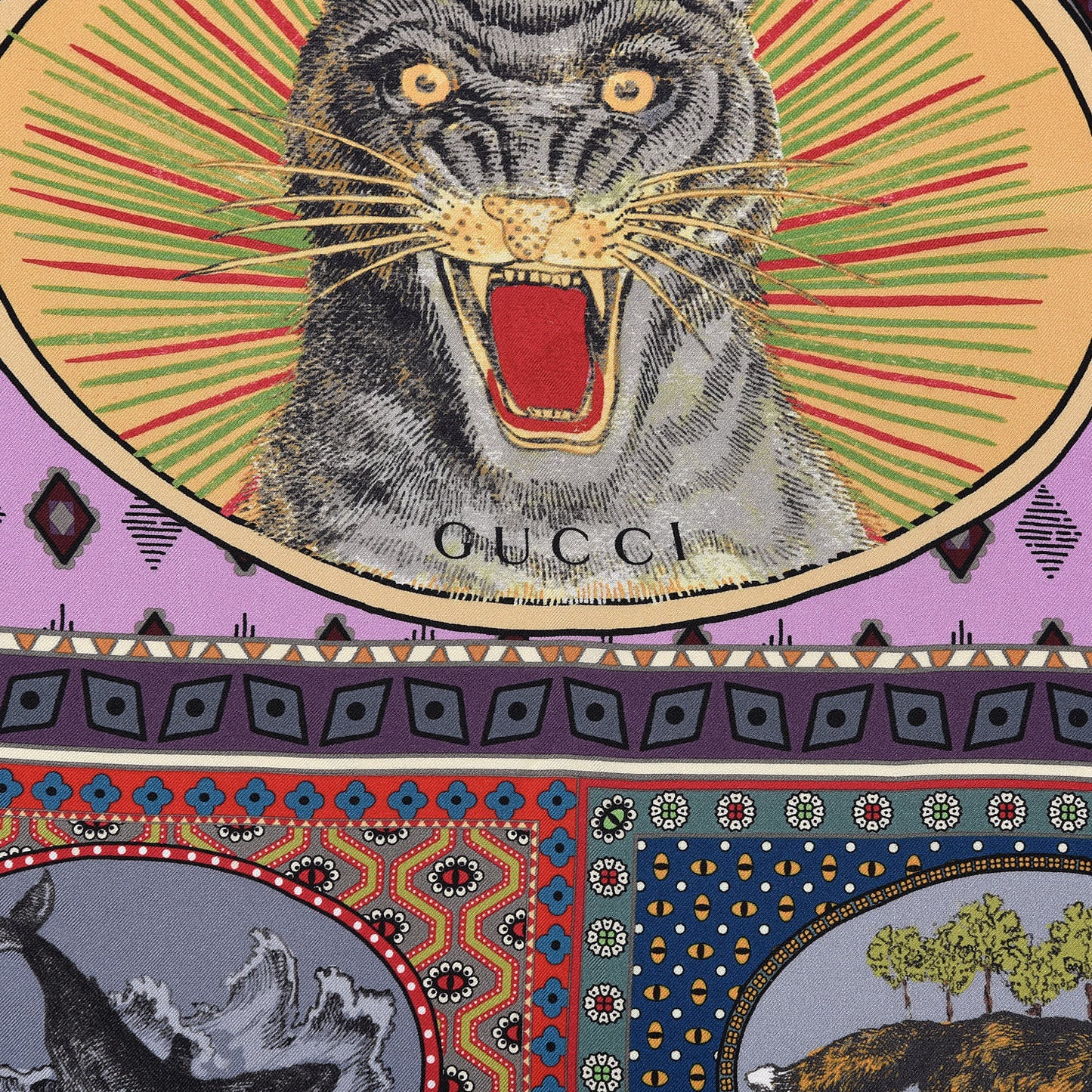 Silk Tiger Cards Place Scarf Multicolor