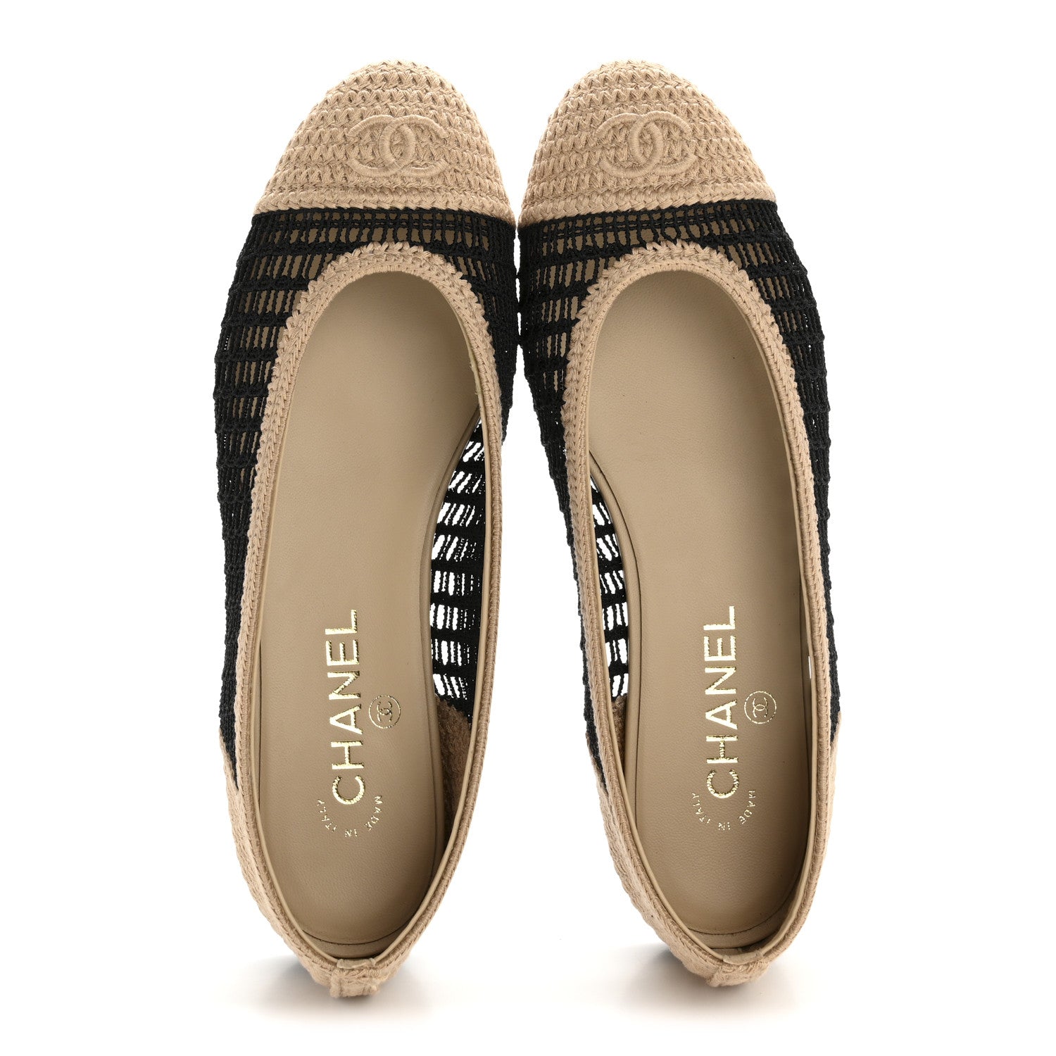 Chanel Raffia Cap Toe Ballerina Flats 39.5 Black Beige 2 of 11