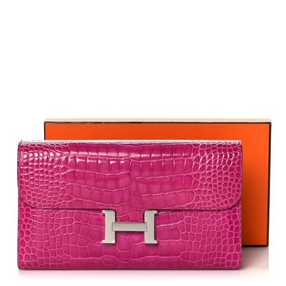 Hermes Shiny Alligator Constance Long Wallet Rose Scheherazade 13 of 13