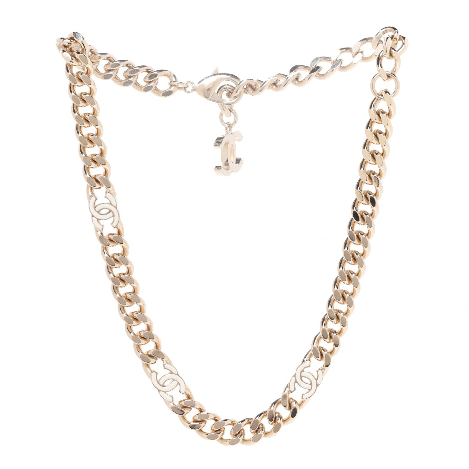 Chanel Metal Enamel Chain CC Choker Gold White 3 of 6