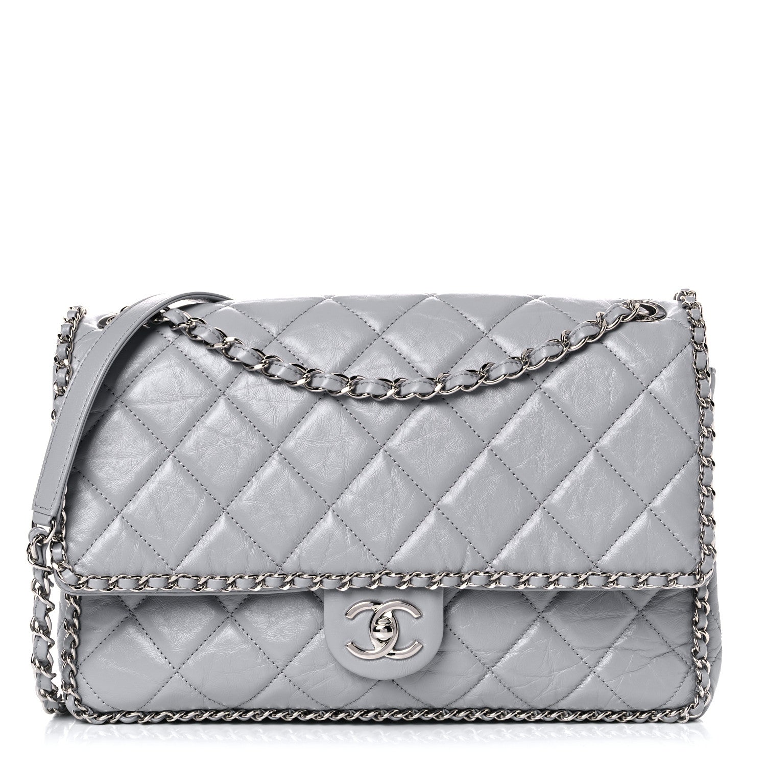 Chanel Crumpled Calfskin Large Chain All Over Flap Grey 1 of 10