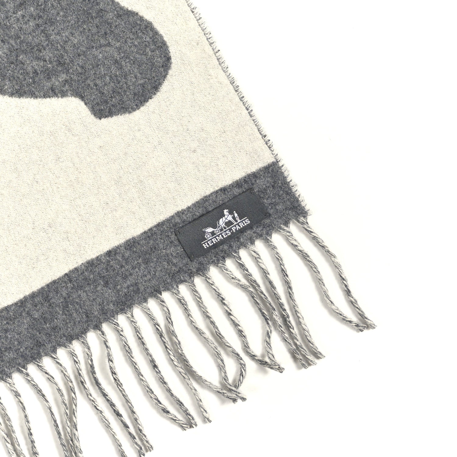 Hermes Cashmere Casaque Love Story Muffler Gris Clair Ivoire 3 of 3