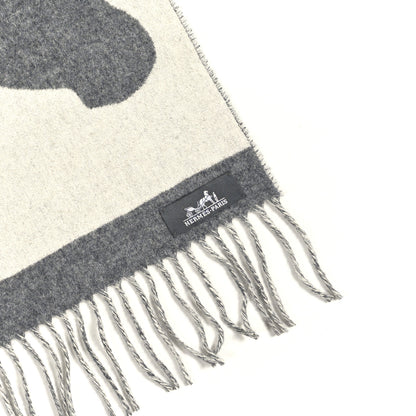 Hermes Cashmere Casaque Love Story Muffler Gris Clair Ivoire 3 of 3